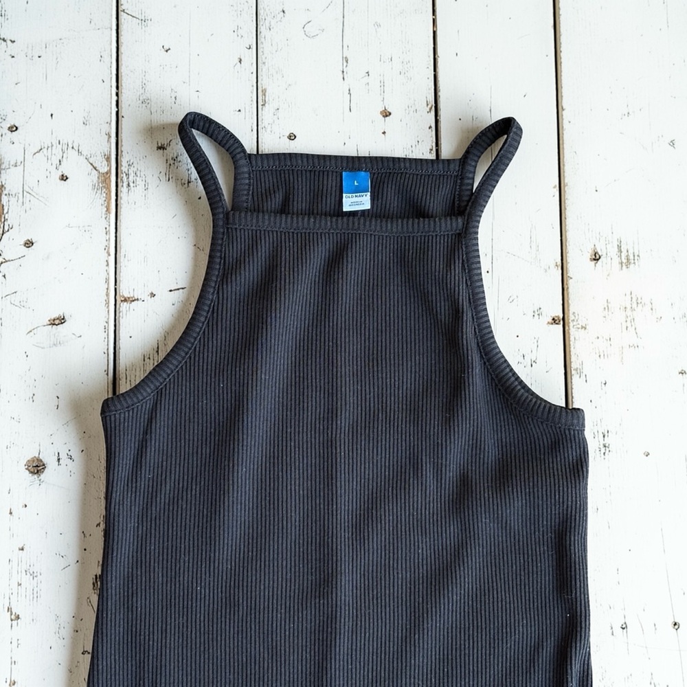 Old Navy Ribbed Black Midi Dress Size Large Sleeveless Bodycon Casual Minimalist - Picture 6 of 10